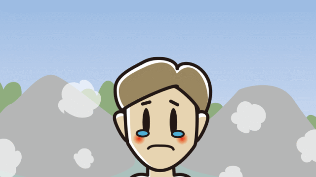 温泉で泣く男性のイラスト【色、背景あり】PNG