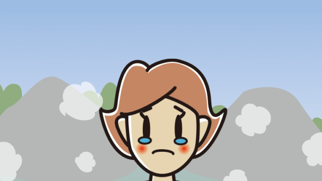 温泉で泣く女性のイラスト【色、背景あり】PNG