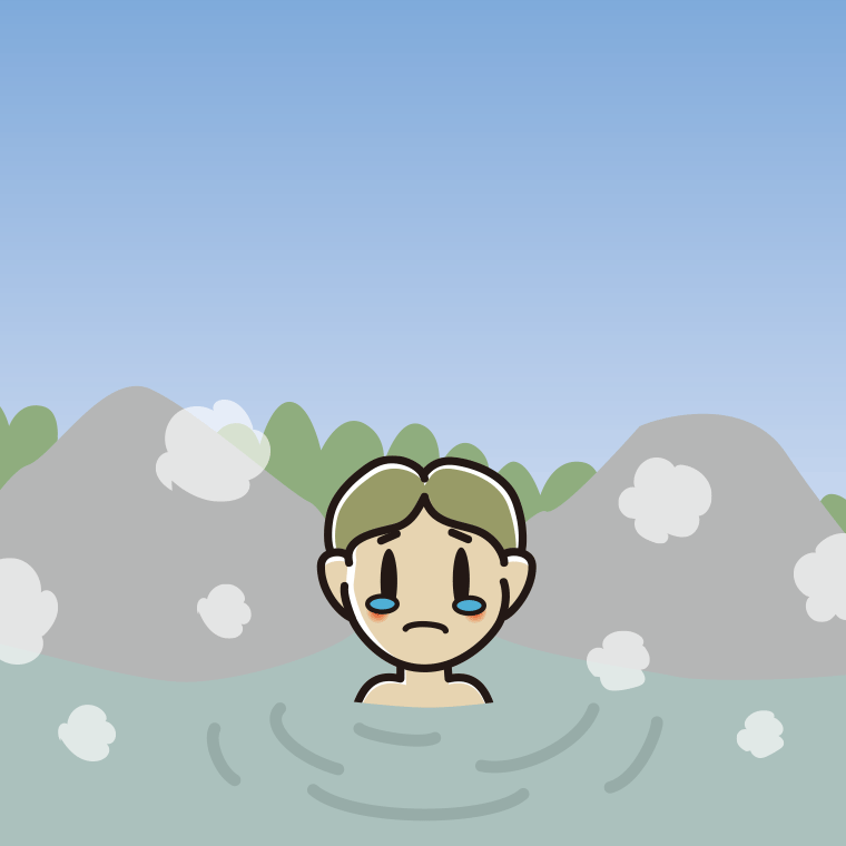 温泉で泣く小学生男子のイラスト【色、背景あり】PNG