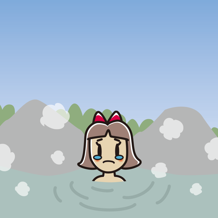 温泉で泣く小学生女子のイラスト【色、背景あり】PNG