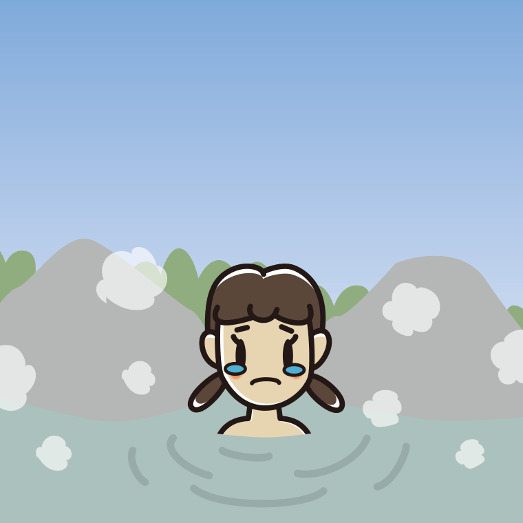 温泉で泣く女子中学生のイラスト【色、背景あり】PNG