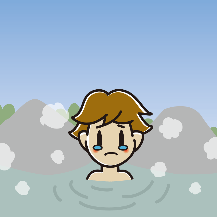 温泉で泣く男子高校生のイラスト【色、背景あり】PNG