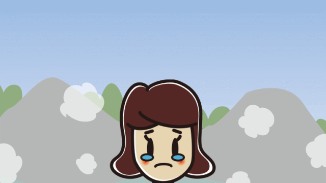 温泉で泣く女子高校生のイラスト【色、背景あり】PNG