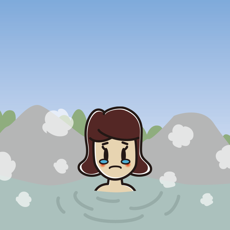 温泉で泣く女子高校生のイラスト【色、背景あり】PNG