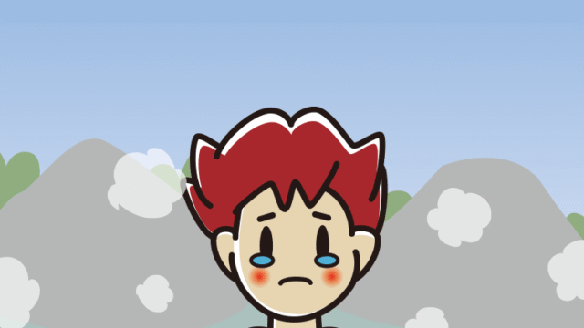 温泉で泣く男子大学生のイラスト【色、背景あり】PNG