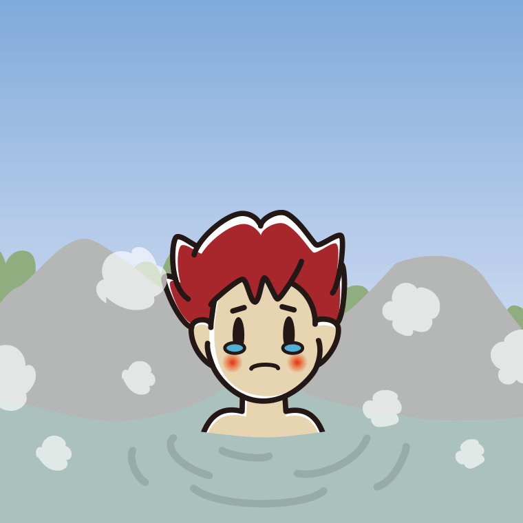 温泉で泣く男子大学生のイラスト【色、背景あり】PNG