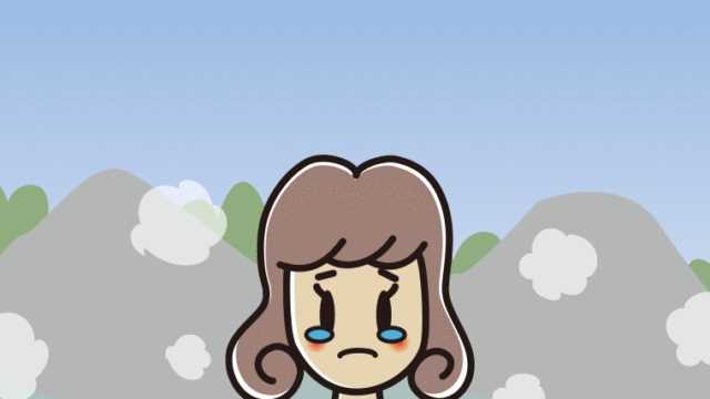 温泉で泣く女子大学生のイラスト【色、背景あり】PNG
