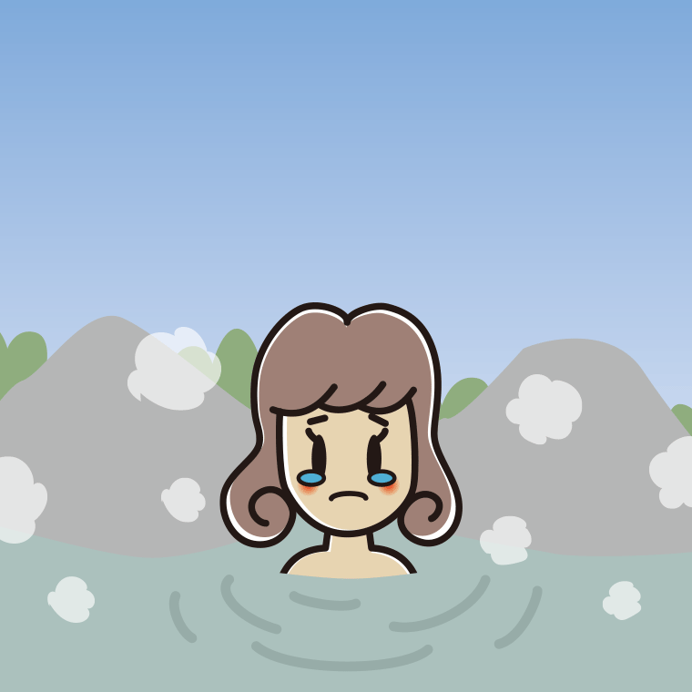 温泉で泣く女子大学生のイラスト【色、背景あり】PNG