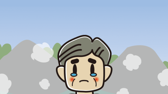 温泉で泣くおじさんのイラスト【色、背景あり】PNG