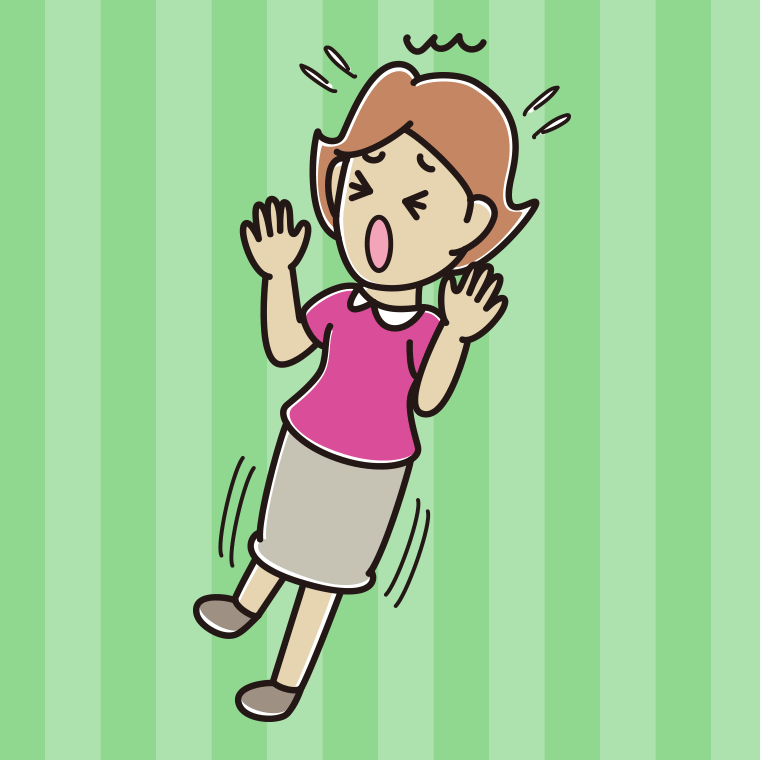 驚いてのけぞる女性のイラスト【色、背景あり】PNG