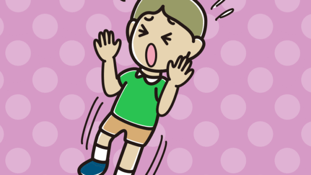 驚いてのけぞる小学生男子のイラスト【色、背景あり】PNG