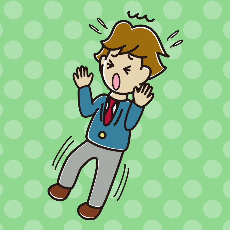 驚いてのけぞる男子高校生のイラスト【色、背景あり】PNG