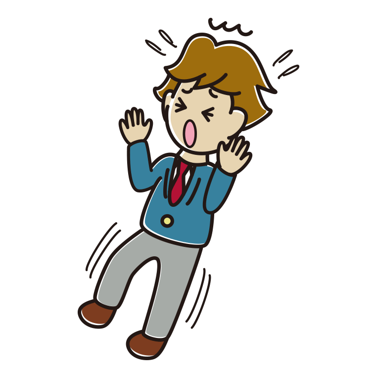 驚いてのけぞる男子高校生のイラスト【色あり、背景なし】透過PNG