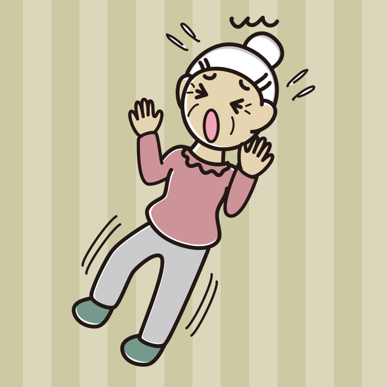 驚いてのけぞるおばあさんのイラスト【色、背景あり】PNG