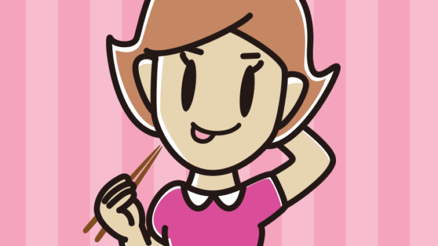 食事中にテヘヘな女性のイラスト【色、背景あり】PNG