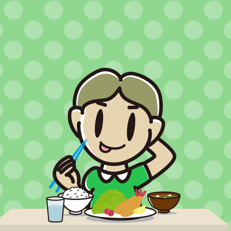 食事中にテヘヘな小学生男子のイラスト【色、背景あり】PNG