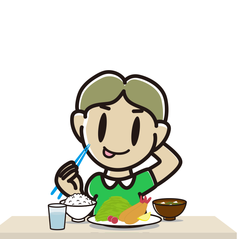 食事中にテヘヘな小学生男子のイラスト【色あり、背景なし】透過PNG