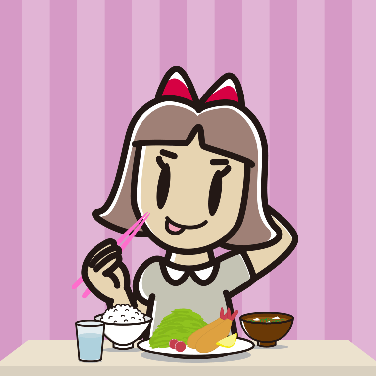 食事中にテヘヘな小学生女子のイラスト【色、背景あり】PNG