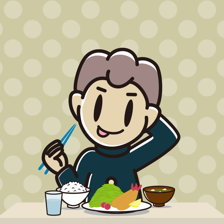 食事中にテヘヘな男子中学生のイラスト【色、背景あり】PNG