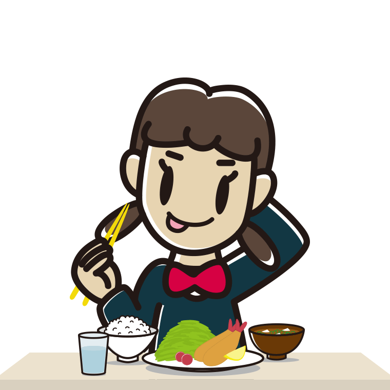 食事中にテヘヘな女子中学生のイラスト【色あり、背景なし】透過PNG