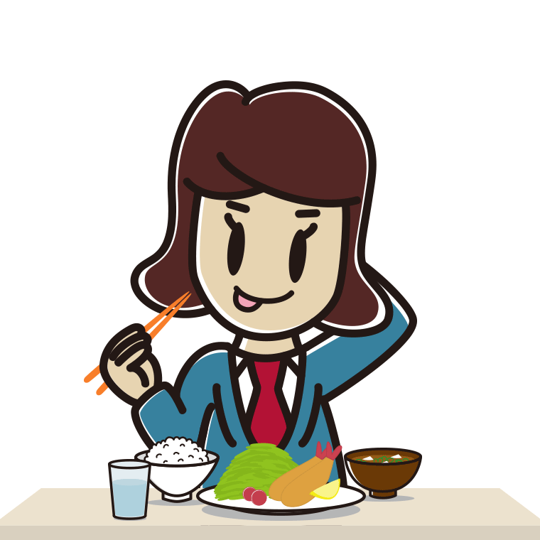 食事中にテヘヘな女子高校生のイラスト【色あり、背景なし】透過PNG