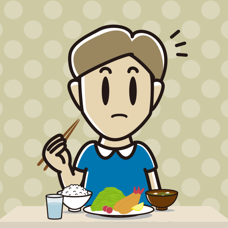 食事中に何かに気付く男性のイラスト【色、背景あり】PNG