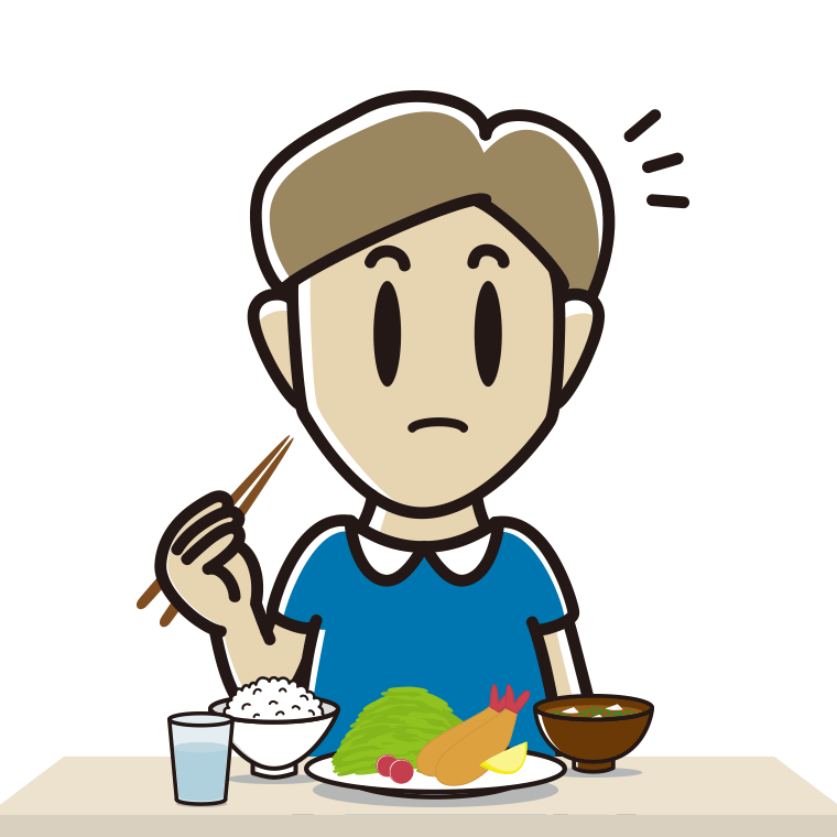 食事中に何かに気付く男性のイラスト【色あり、背景なし】透過PNG