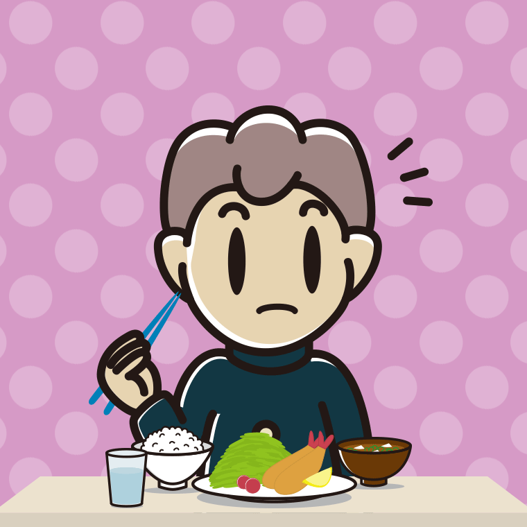 食事中に何かに気付く男子中学生のイラスト【色、背景あり】PNG