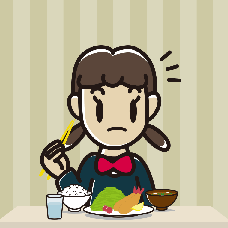 食事中に何かに気付く女子中学生のイラスト【色、背景あり】PNG