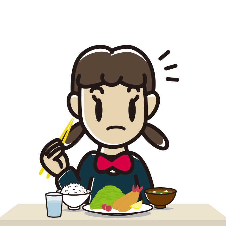 食事中に何かに気付く女子中学生のイラスト【色あり、背景なし】透過PNG