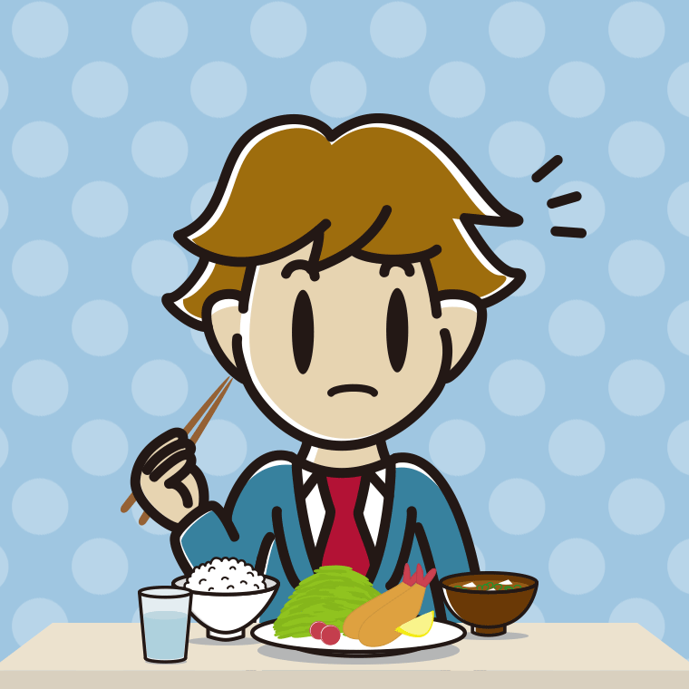 食事中に何かに気付く男子高校生のイラスト【色、背景あり】PNG