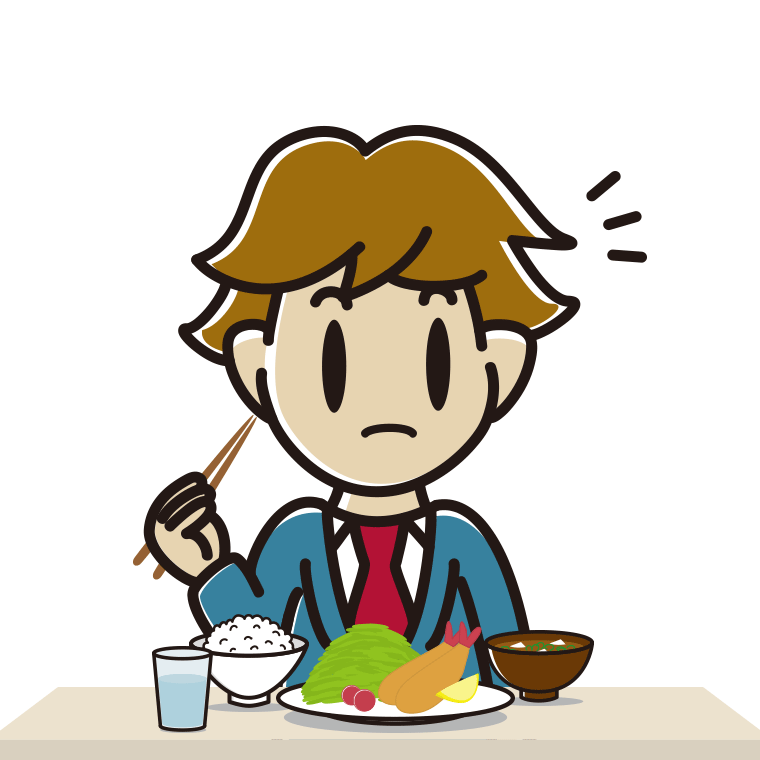 食事中に何かに気付く男子高校生のイラスト【色あり、背景なし】透過PNG