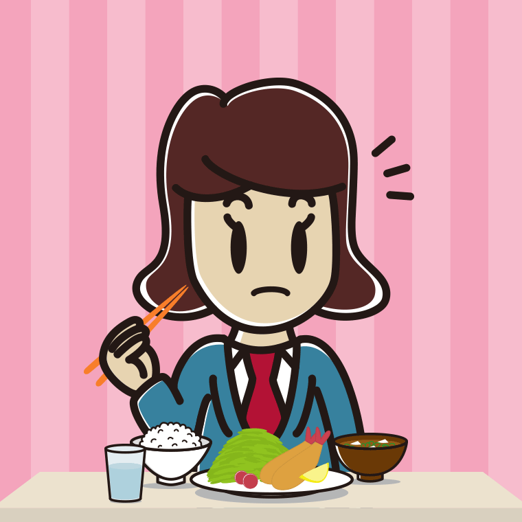 食事中に何かに気付く女子高校生のイラスト【色、背景あり】PNG