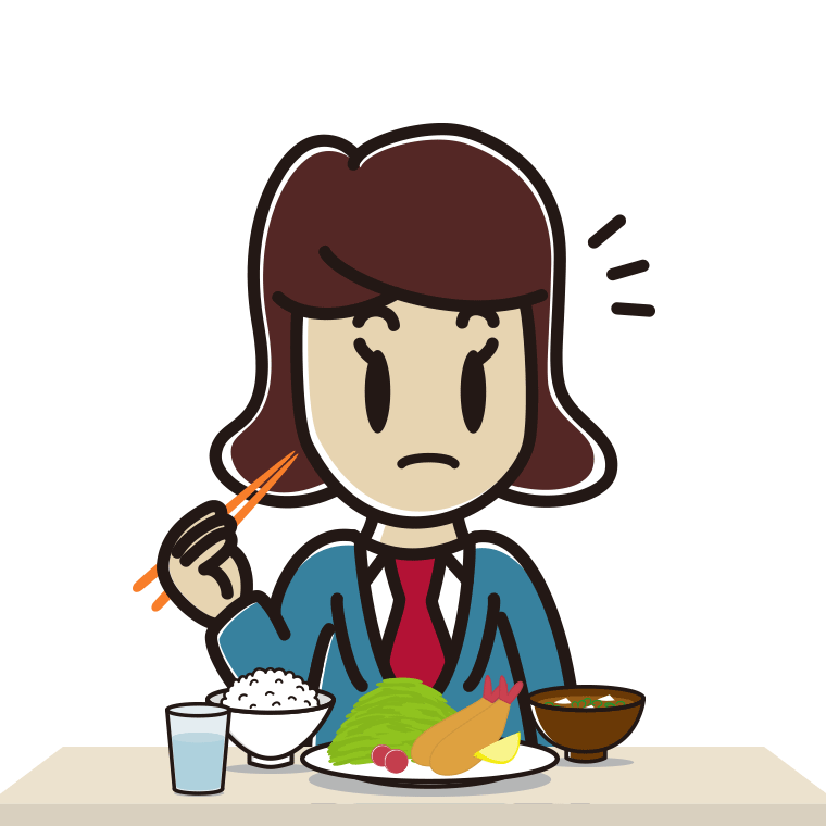 食事中に何かに気付く女子高校生のイラスト【色あり、背景なし】透過PNG