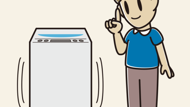 縦型洗濯機で洗濯する男性のイラスト【色、背景あり】PNG