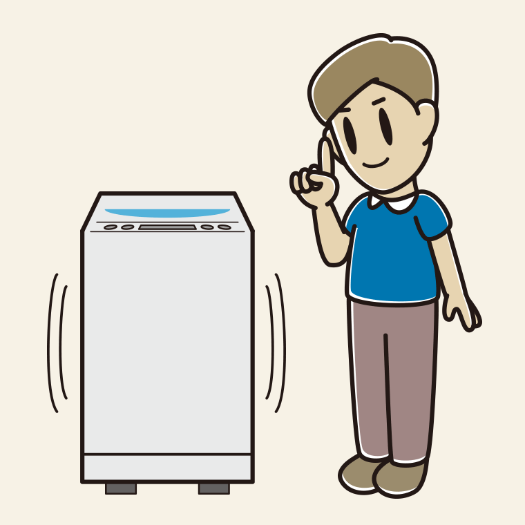 縦型洗濯機で洗濯する男性のイラスト【色、背景あり】PNG