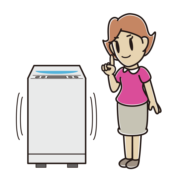 縦型洗濯機で洗濯する女性のイラスト【色あり、背景なし】透過PNG
