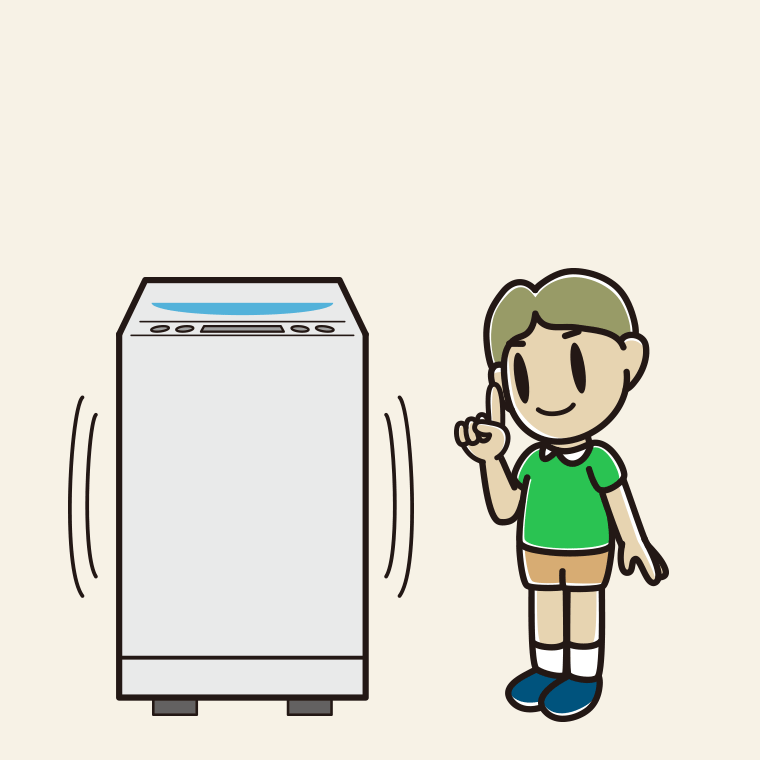 縦型洗濯機で洗濯する小学生男子のイラスト【色、背景あり】PNG