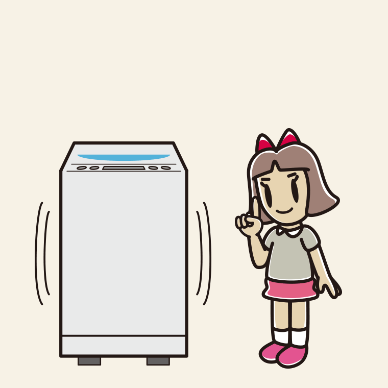 縦型洗濯機で洗濯する小学生女子のイラスト【色、背景あり】PNG