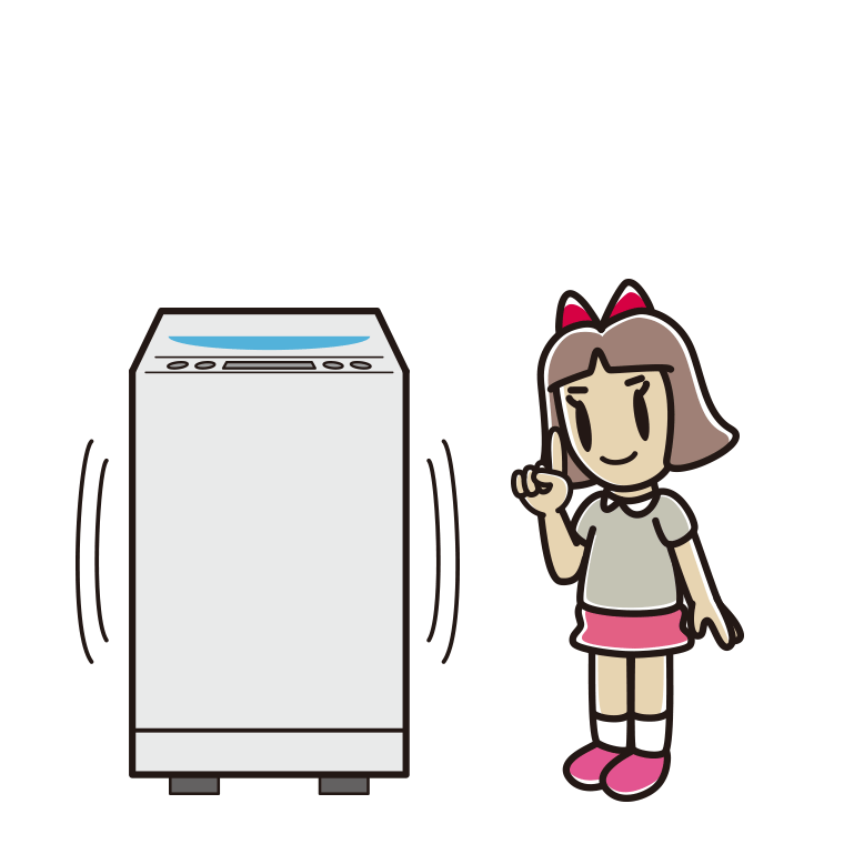 縦型洗濯機で洗濯する小学生女子のイラスト【色あり、背景なし】透過PNG