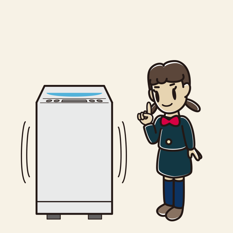 縦型洗濯機で洗濯する女子中学生のイラスト【色、背景あり】PNG