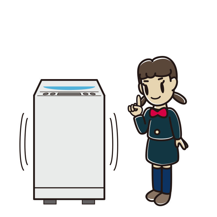 縦型洗濯機で洗濯する女子中学生のイラスト【色あり、背景なし】透過PNG
