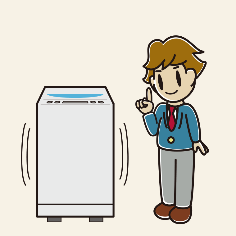 縦型洗濯機で洗濯する男子高校生のイラスト【色、背景あり】PNG