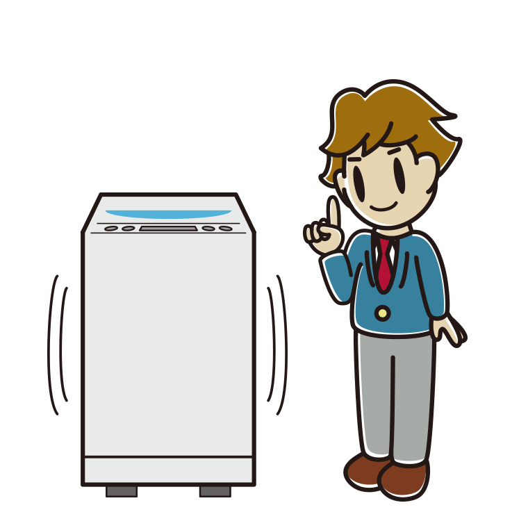 縦型洗濯機で洗濯する男子高校生のイラスト【色あり、背景なし】透過PNG