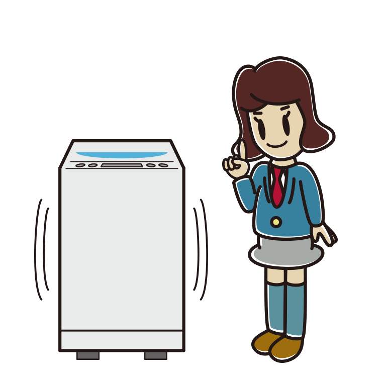縦型洗濯機で洗濯する女子高校生のイラスト【色あり、背景なし】透過PNG