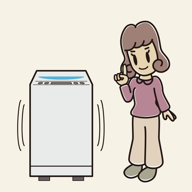 縦型洗濯機で洗濯する女子大学生のイラスト【色、背景あり】PNG