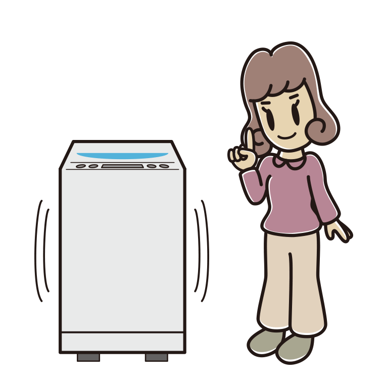 縦型洗濯機で洗濯する女子大学生のイラスト【色あり、背景なし】透過PNG