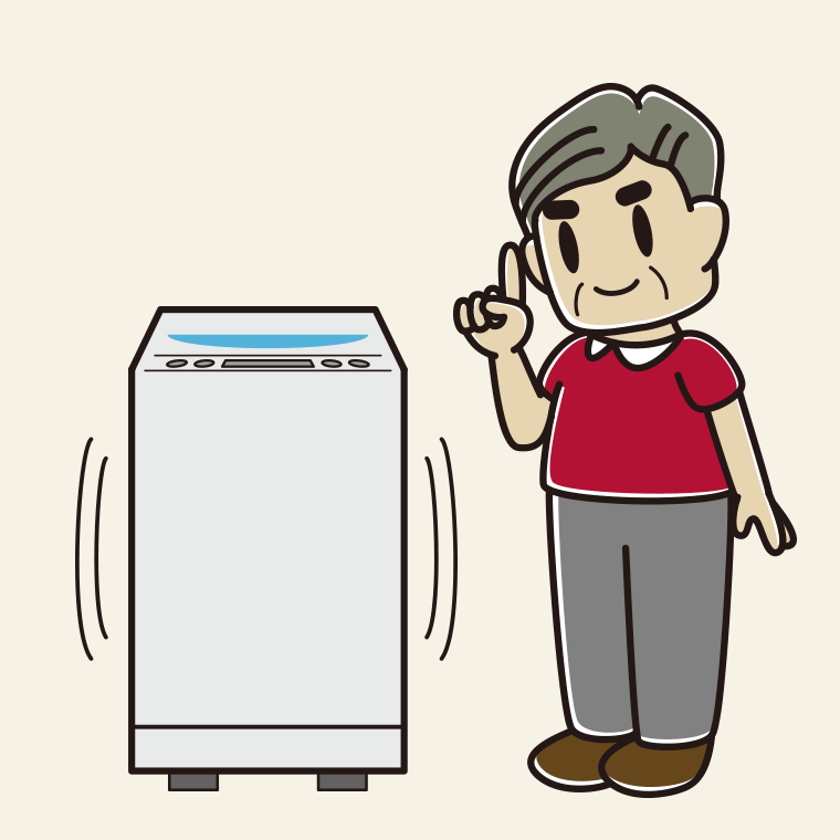 縦型洗濯機で洗濯するおじさんのイラスト【色、背景あり】PNG