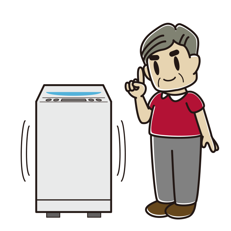 縦型洗濯機で洗濯するおじさんのイラスト【色あり、背景なし】透過PNG