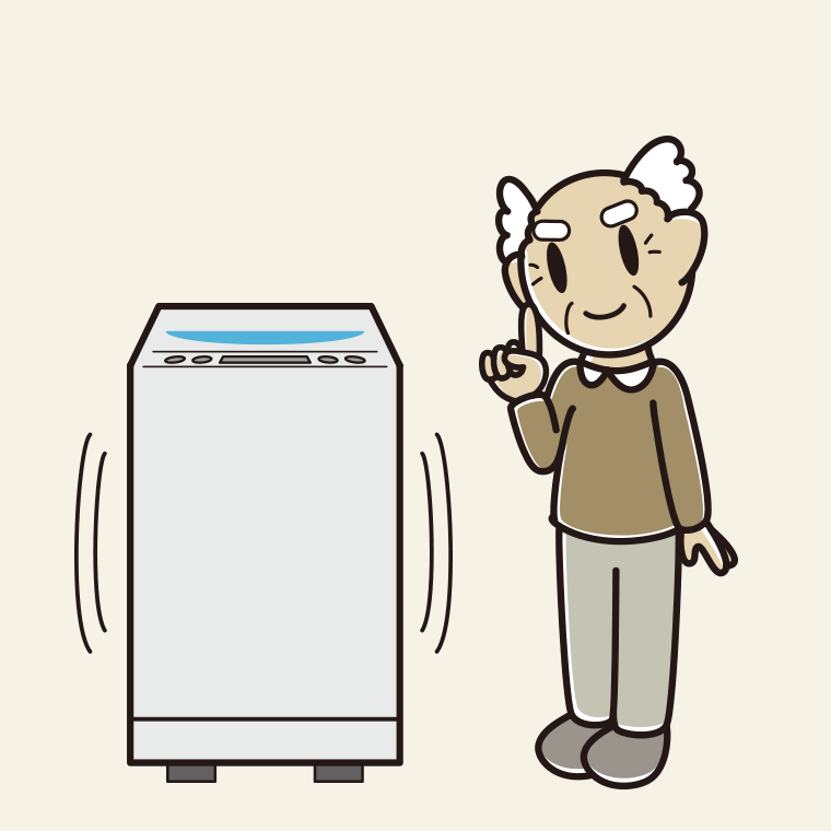 縦型洗濯機で洗濯するおじいさんのイラスト【色、背景あり】PNG
